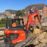 Detailed investigations continue at the road collapse in Godstone High Street. Picture courtesy of Surrey County Council