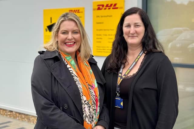 Mims Davies, MP for East Grinstead & Uckfield, (left) with Claire Leo, Gatwick service centre manager, DHL Express