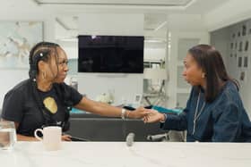Emotional: Dionne (right) and Sue meet in the video