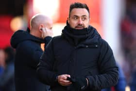 Brighton & Hove Albion manager Roberto De Zerbi. (Photo by Marc Atkins/Getty Images)