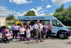 St Piers Staff and Students Welcome Peter Kennedy of Kennedy's Independent Property Agents to cut the ribbon on their NEW Variety Sunshine Coach