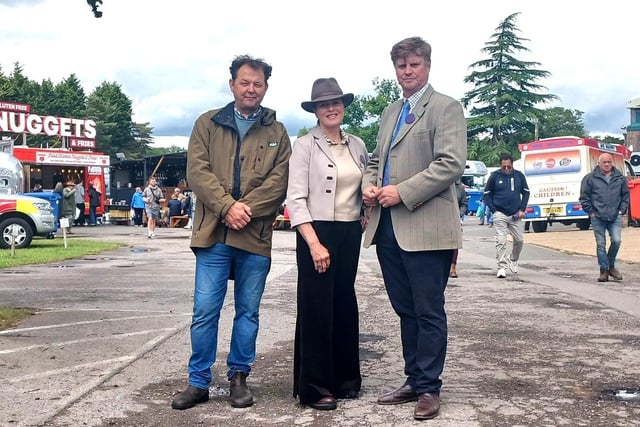 Pictured from left to right, at the South of England Show, are, from left to right: Surrey farmer and NFU Regional Livestock Board Chair Hugh Broom, West Sussex farmer and NFU West Sussex Council Representative Caroline Harriott and West Sussex farmer and NFU West Sussex Chair Andrew Strong.
