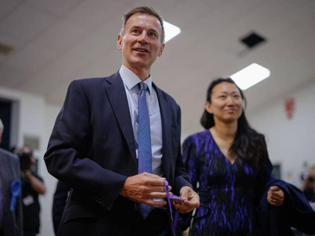 Conservative candidate Jeremy Hunt arrives for the count for the Godalming and Ash constituency at The Edge Leisure Centre on July 05, 2024 in Haslemere, England. The incumbent MP for Godalming and Ash is Conservative Jeremy Hunt. Until the Prime Minister called this general election Hunt was the Chancellor of the Exchequer. (Photo by Rob Pinney/Getty Images)