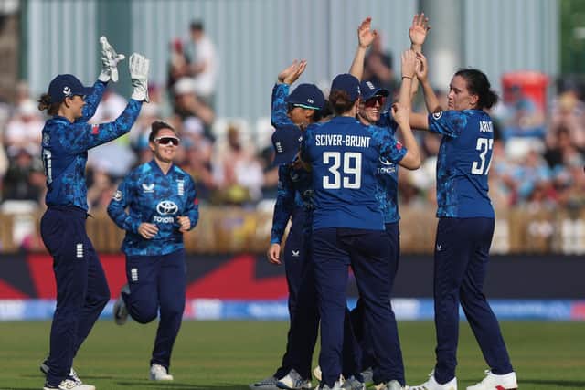 England Women celebrate following win against the West Indies