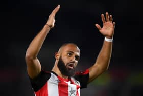 Bryan Mbeumo of Brentford reacts during the Premier League match between Brentford FC and Arsenal FC at Gtech Community Stadium on November 25, 2023 in Brentford, England. (Photo by Justin Setterfield/Getty Images)