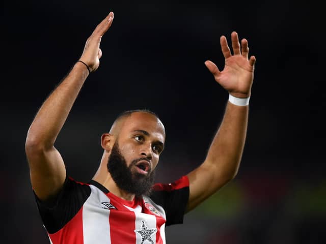 Bryan Mbeumo of Brentford reacts during the Premier League match between Brentford FC and Arsenal FC at Gtech Community Stadium on November 25, 2023 in Brentford, England. (Photo by Justin Setterfield/Getty Images)