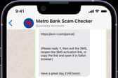 Outcome of loading a potential scam on the Metro Bank Scam Checker