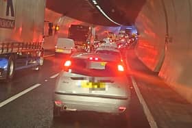Queueing traffic has been reported for one mile, including through the Southwick tunnel, after the collision just past Mile Oak. Photo contributed