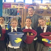 Pupils from Hinchley Wood Primary School at their visit to Squire’s Long Ditton taking part in Squire’s Grow Your Own Chips initiative.