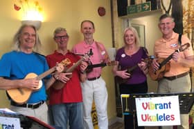 Steve Wicks (far left) with members of the Vibrant Ukulele Club